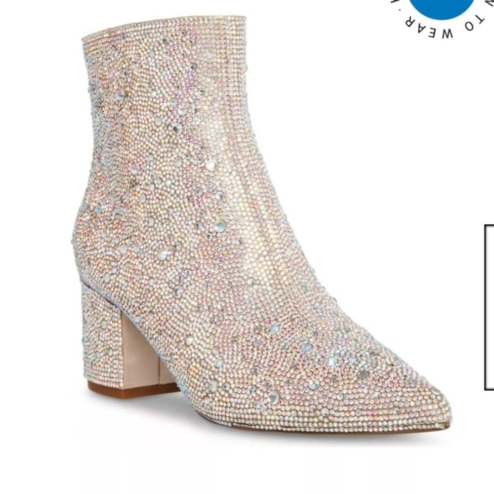 Betsey Johnson Kyla Silver Sparkle Rhinestone Ankle Boots